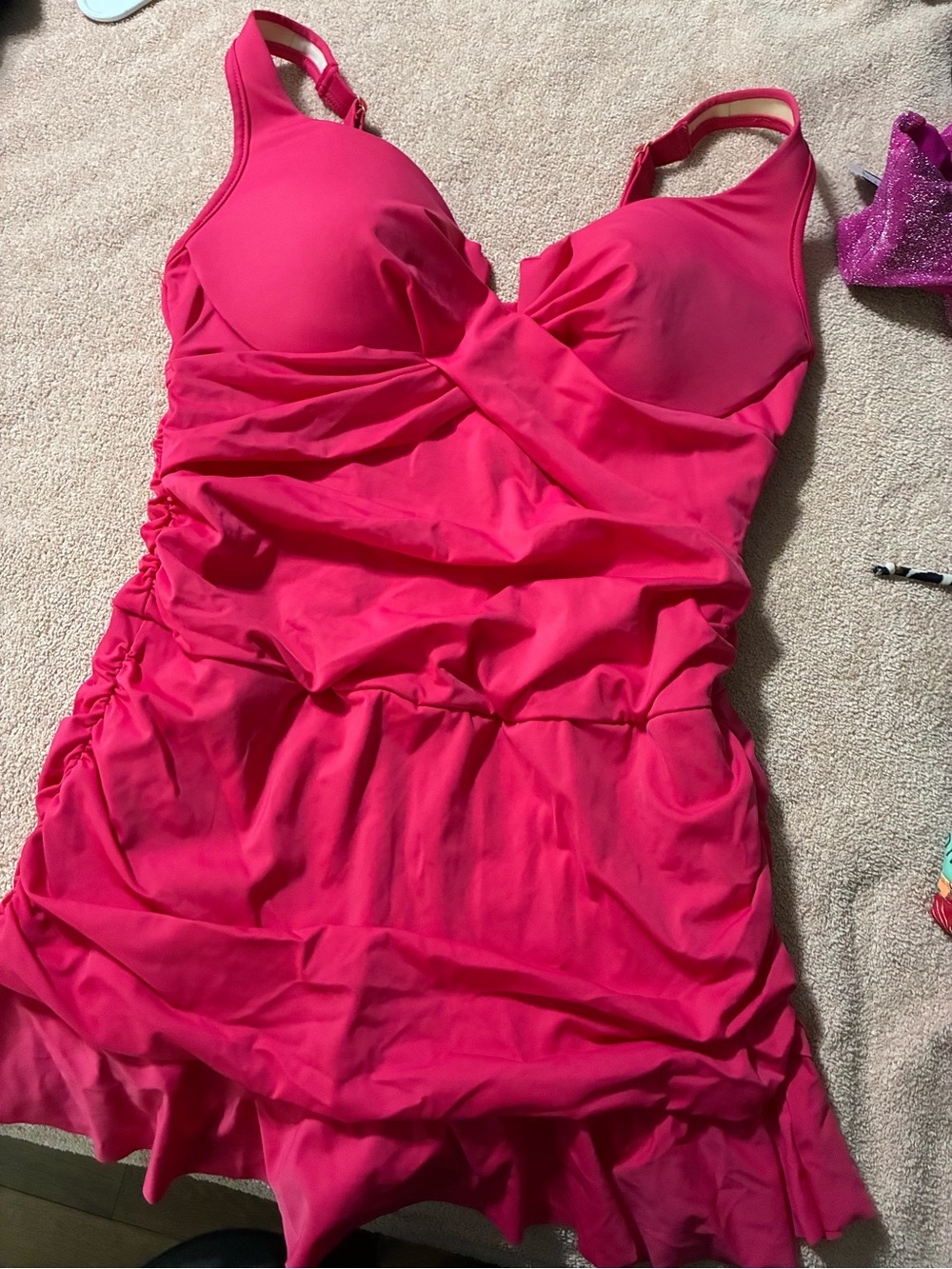 Swimsuits For All Hot Pink Ruched Swimdress with Molded Cups